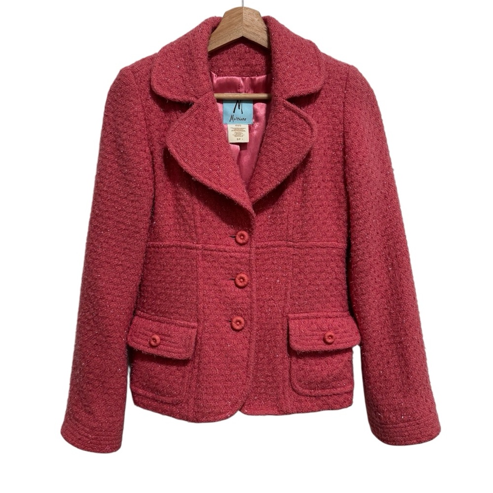 Marciano Tweed Wool Blend Metallic Blazer Women Small Flower Buttons Preppy